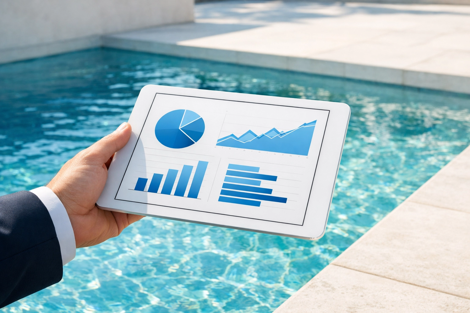 Digital tracking tool used by a pool professional to ensure accurate chemical billing for route valuation.