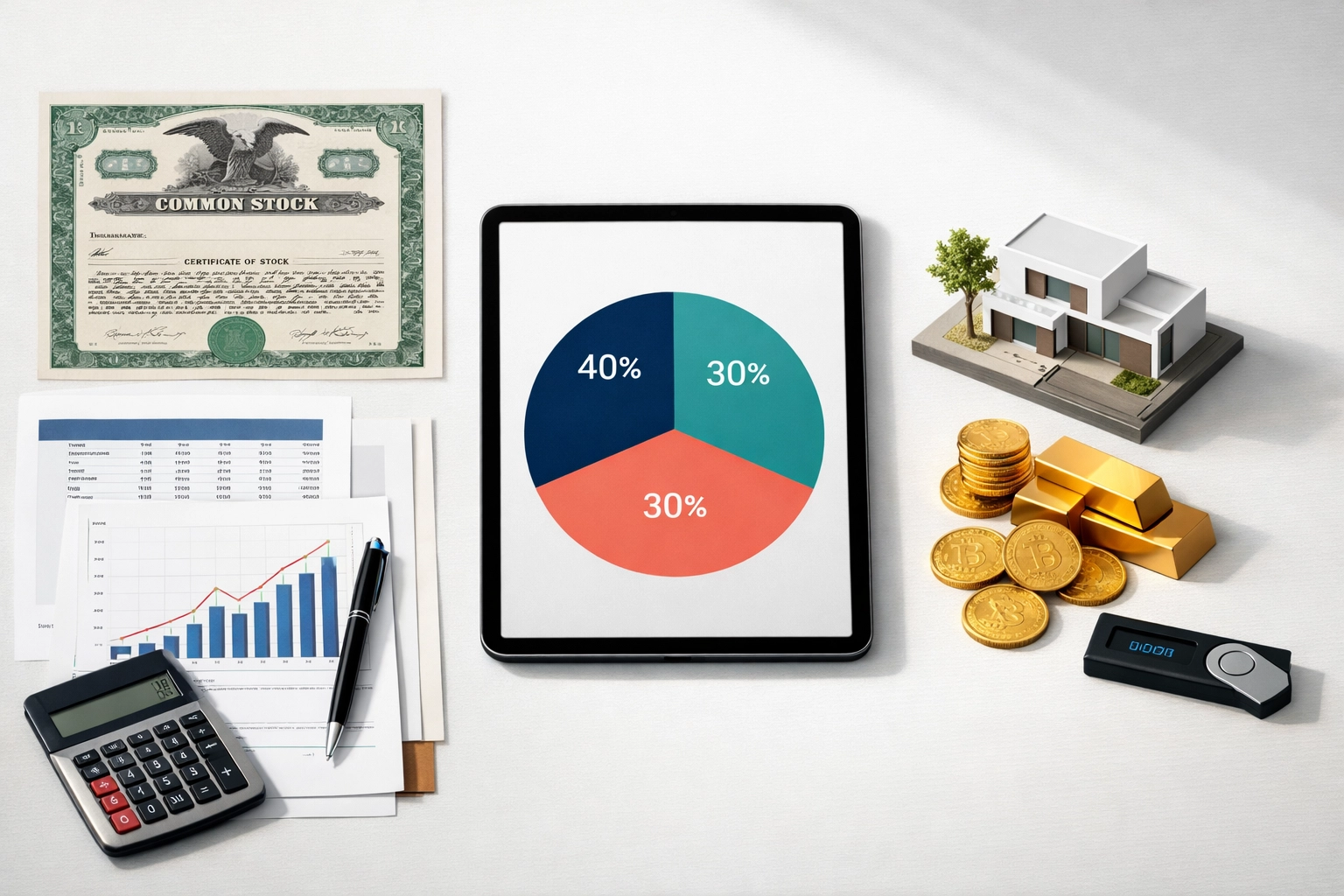 40/30/30 portfolio allocation model displaying equities, bonds, and alternative investments