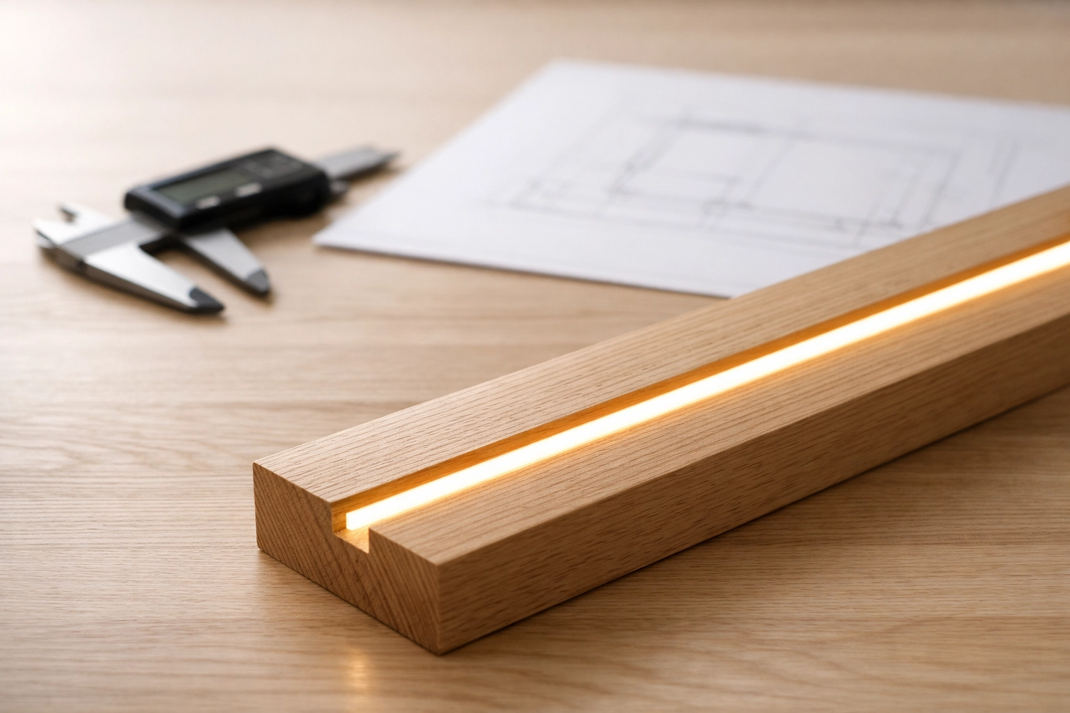 Precision integrated LED lighting channel recessed into high-end custom millwork.