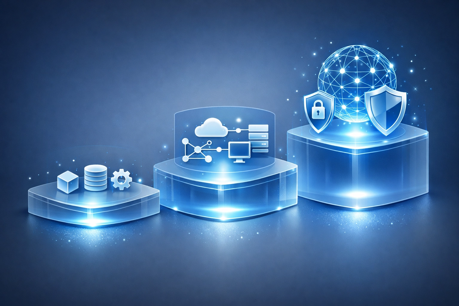 Three tiers of managed IT service packages showing basic, standard, and comprehensive support levels