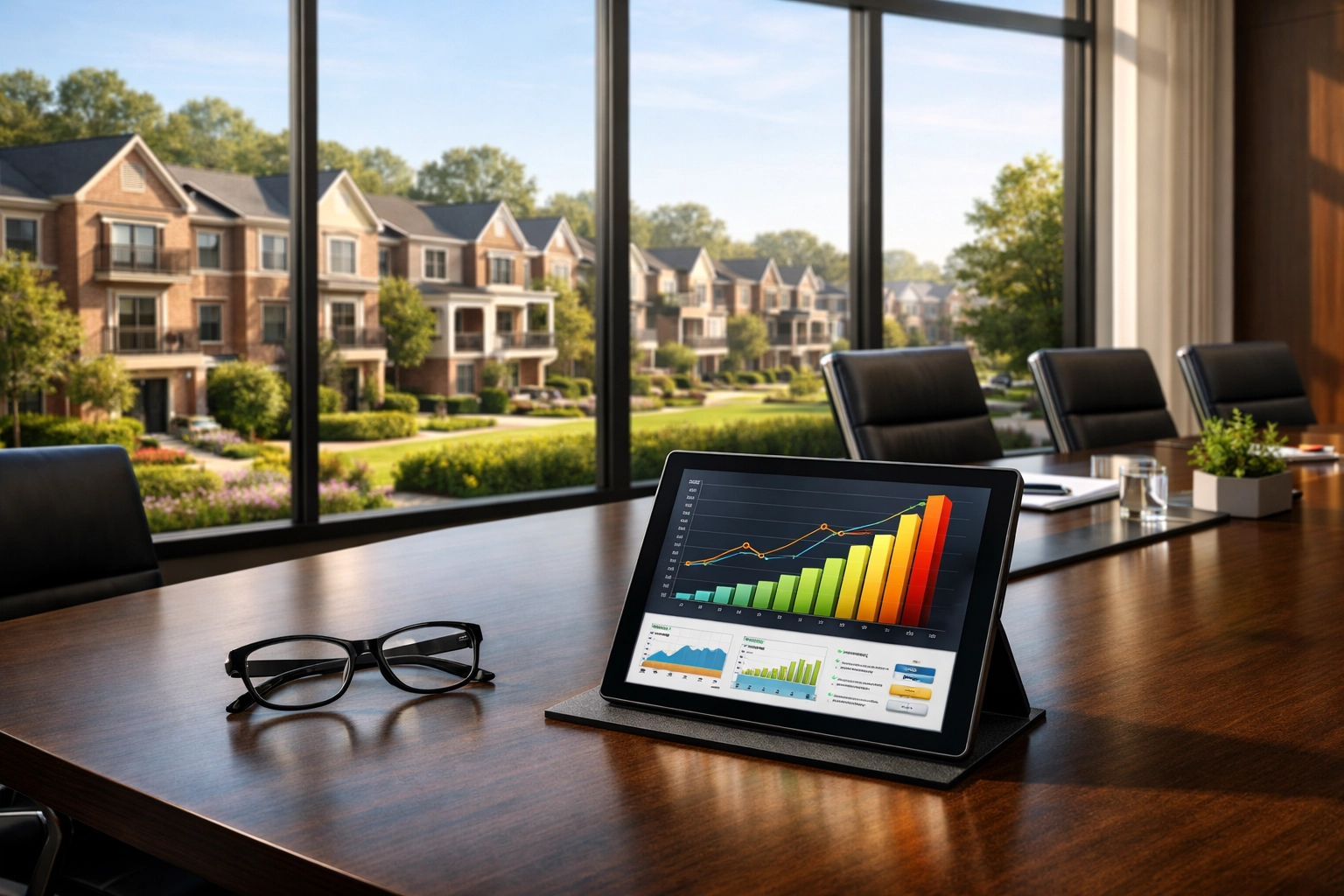 Nashville HOA board members reviewing financial charts for strategic property maintenance and reserve study planning.