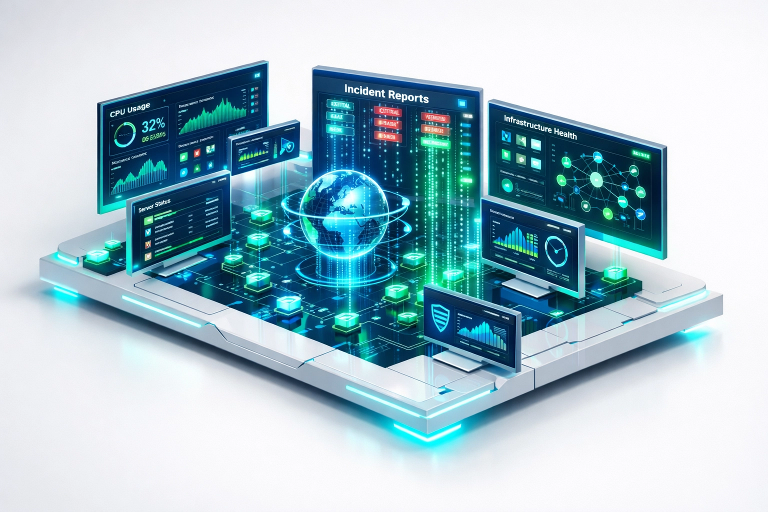 ServiceNow ITOM dashboard displaying real-time infrastructure metrics and incident alerts