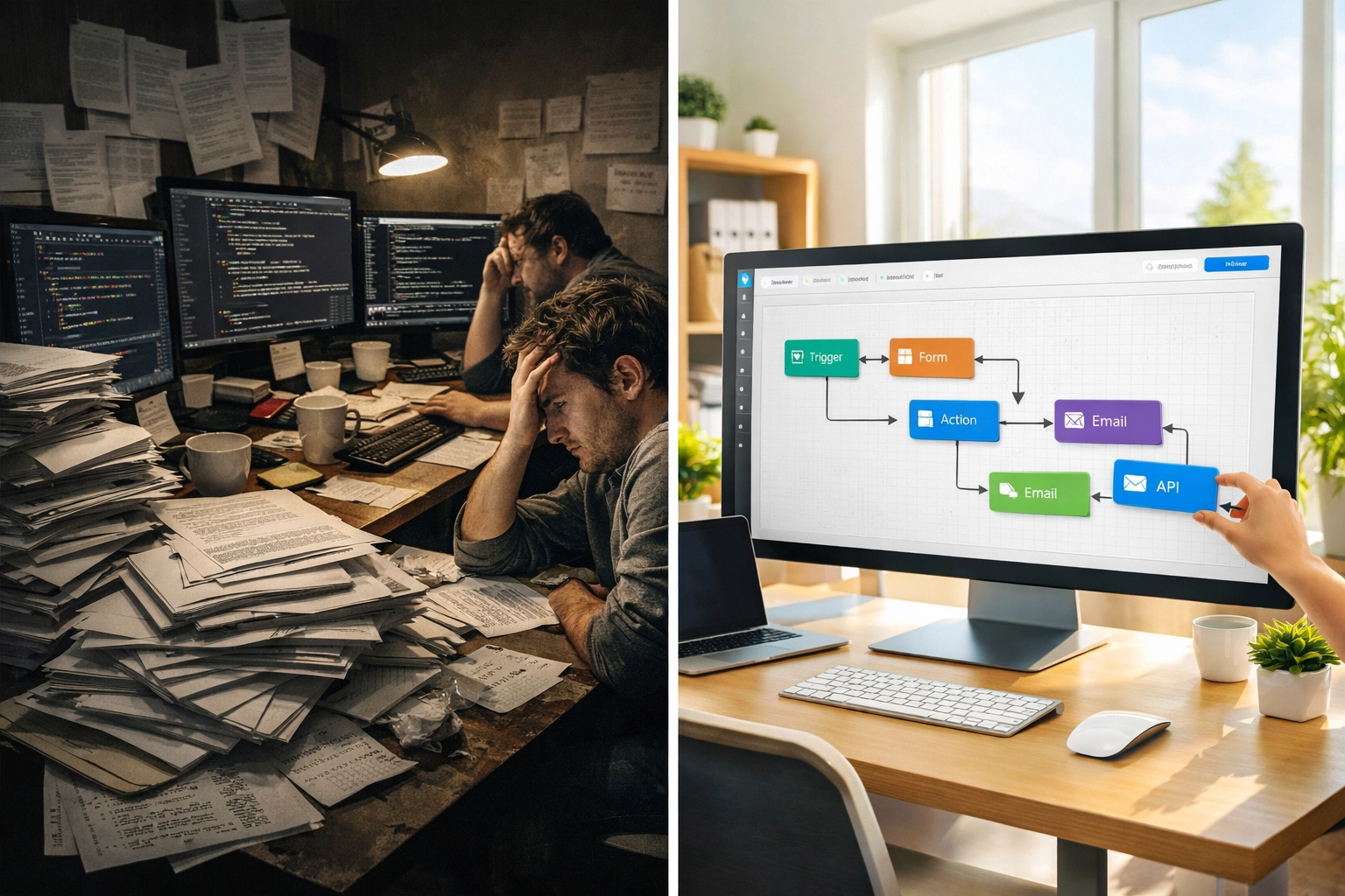 Why Smart SMBs Are Ditching Cookie-Cutter Software for Custom Solutions in 2026 4 Traditional coding versus modern no-code workflow automation platform comparison