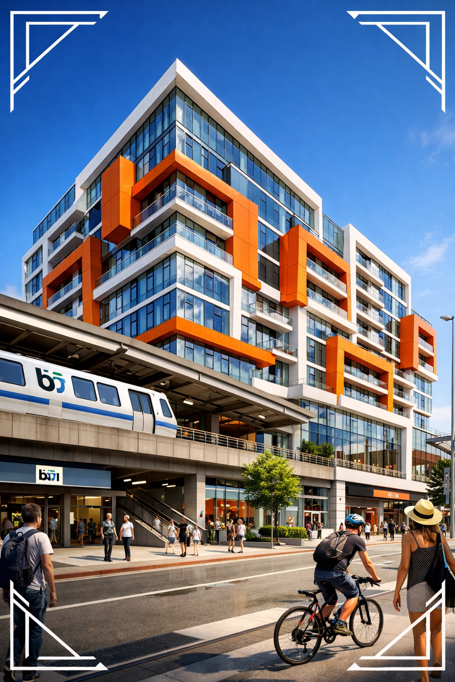 Modern transit-oriented development building near BART station in Bay Area