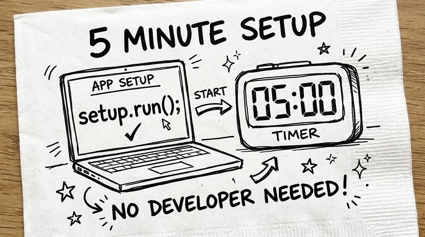 Hand drawn five minute setup doodle with one line of code and a timer