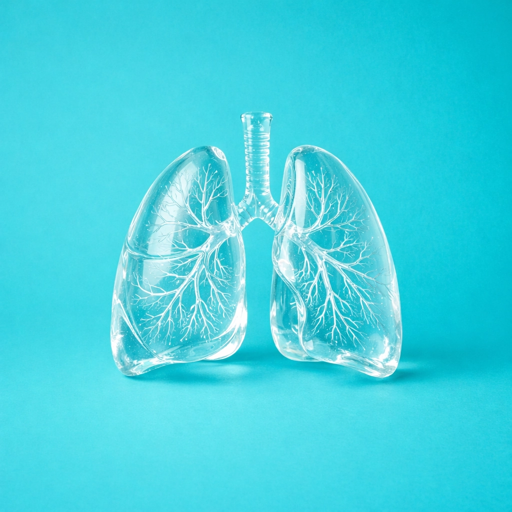 A minimalist glass lung sculpture symbolizing peak respiratory performance and oxygen exchange for swimmers.