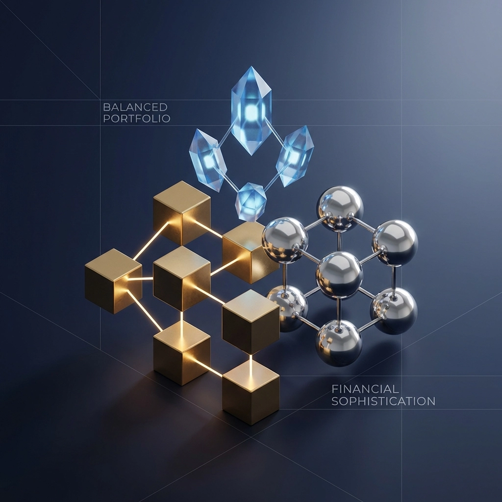 Visual representation of portfolio diversification with traditional, alternative, and digital asset classes for wealth preservation in 2026.