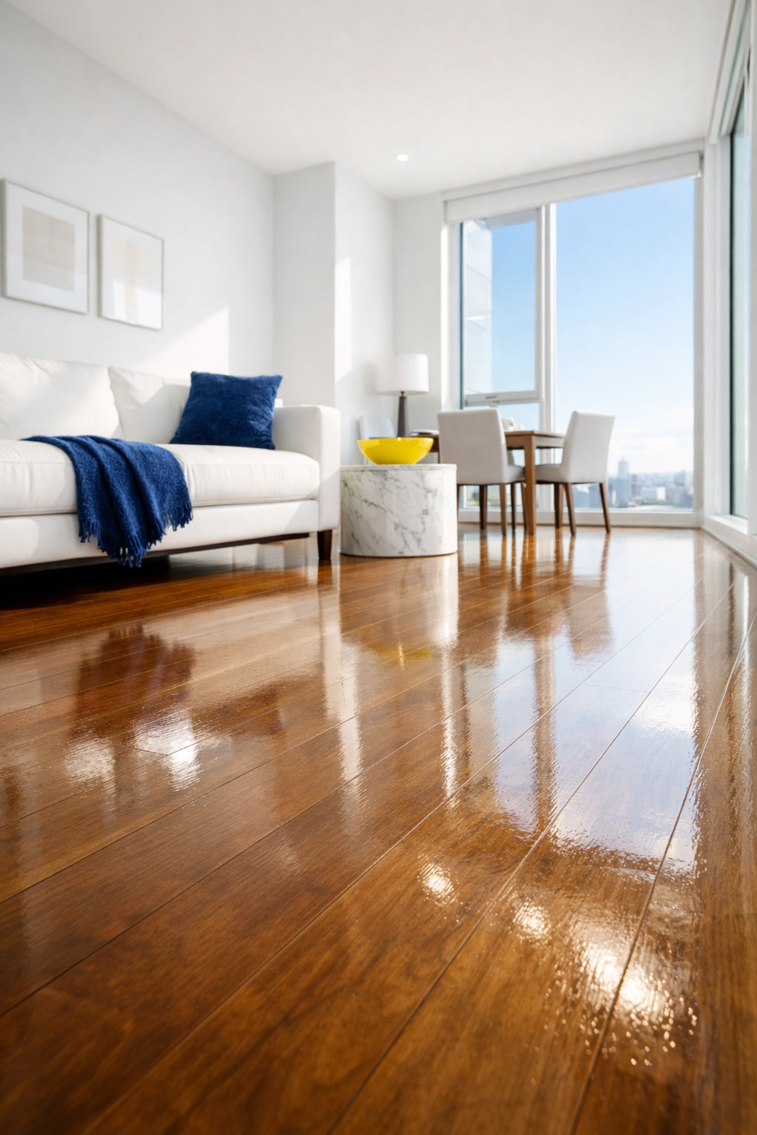 Spotless modern apartment interior showing professional property management cleaning services for fast move-ins.