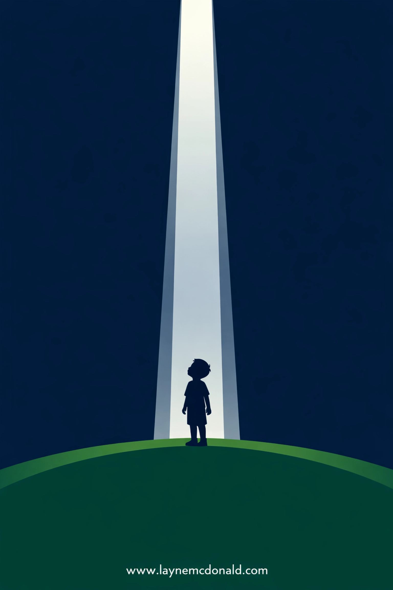 A young boy silhouette under a celestial light beam, reflecting Elio's journey of faith and leadership.