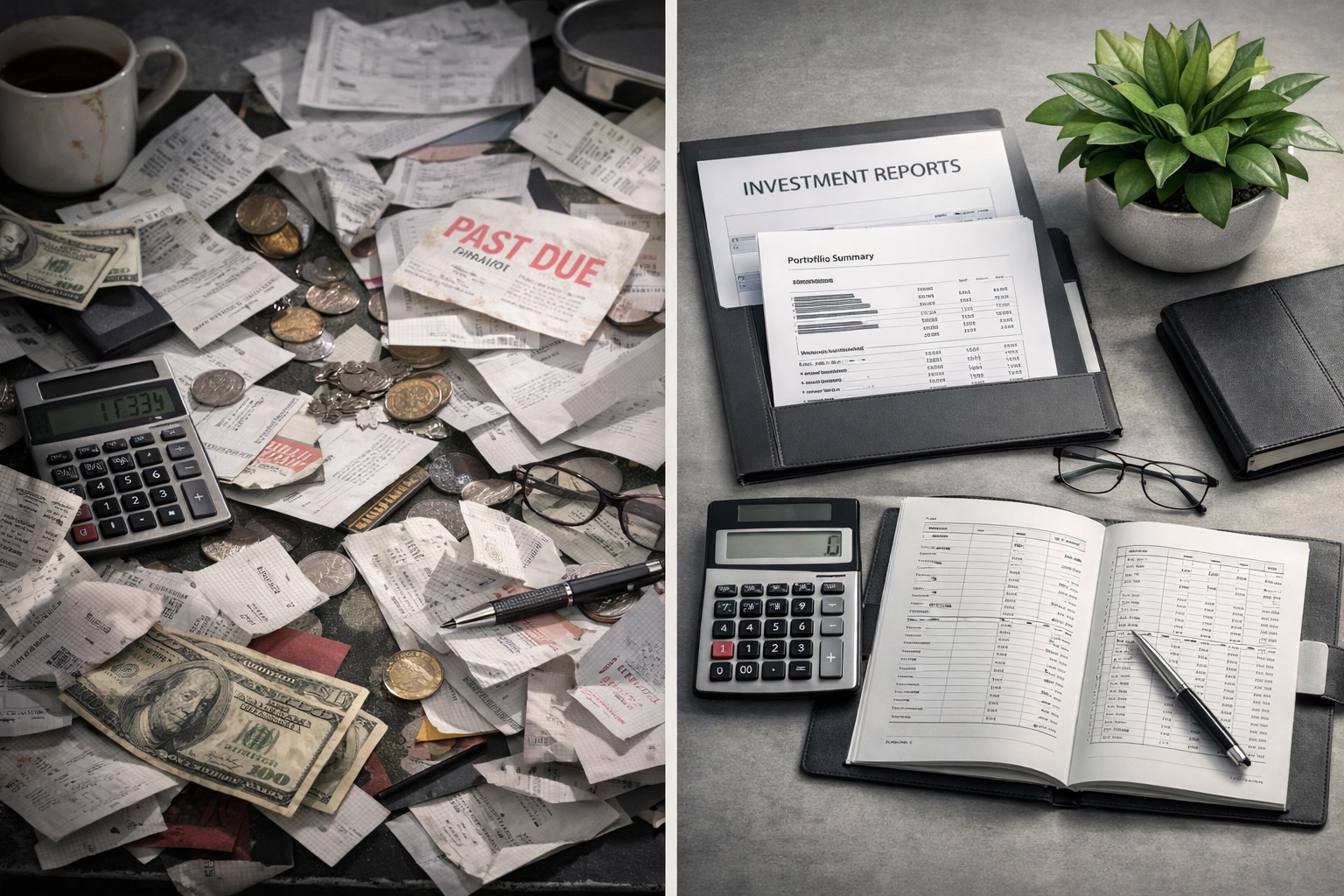 Comparison of disorganized finances versus organized trust management with professional trustee