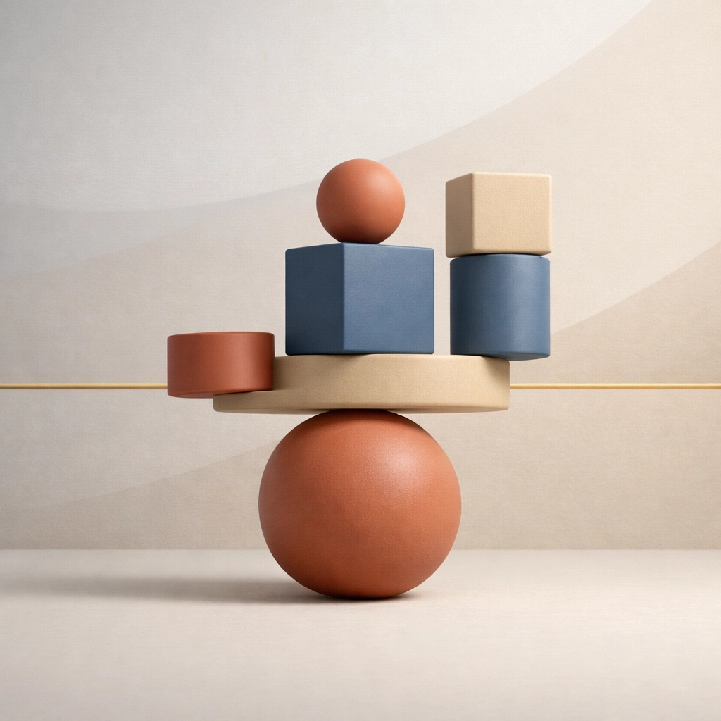 Balanced geometric shapes symbolizing financial stability and home buyer leverage in Spokane.