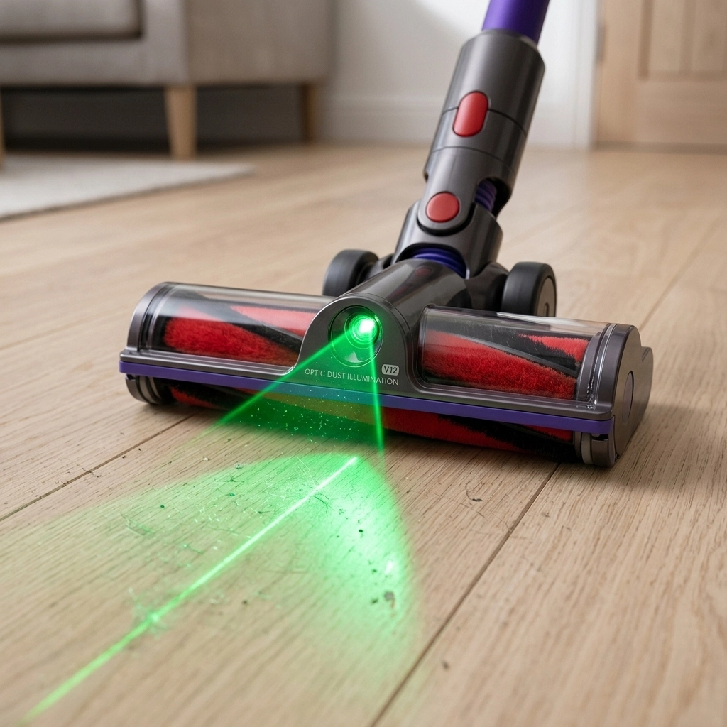 Fluffy Optic head revealing dust on hardwood floors