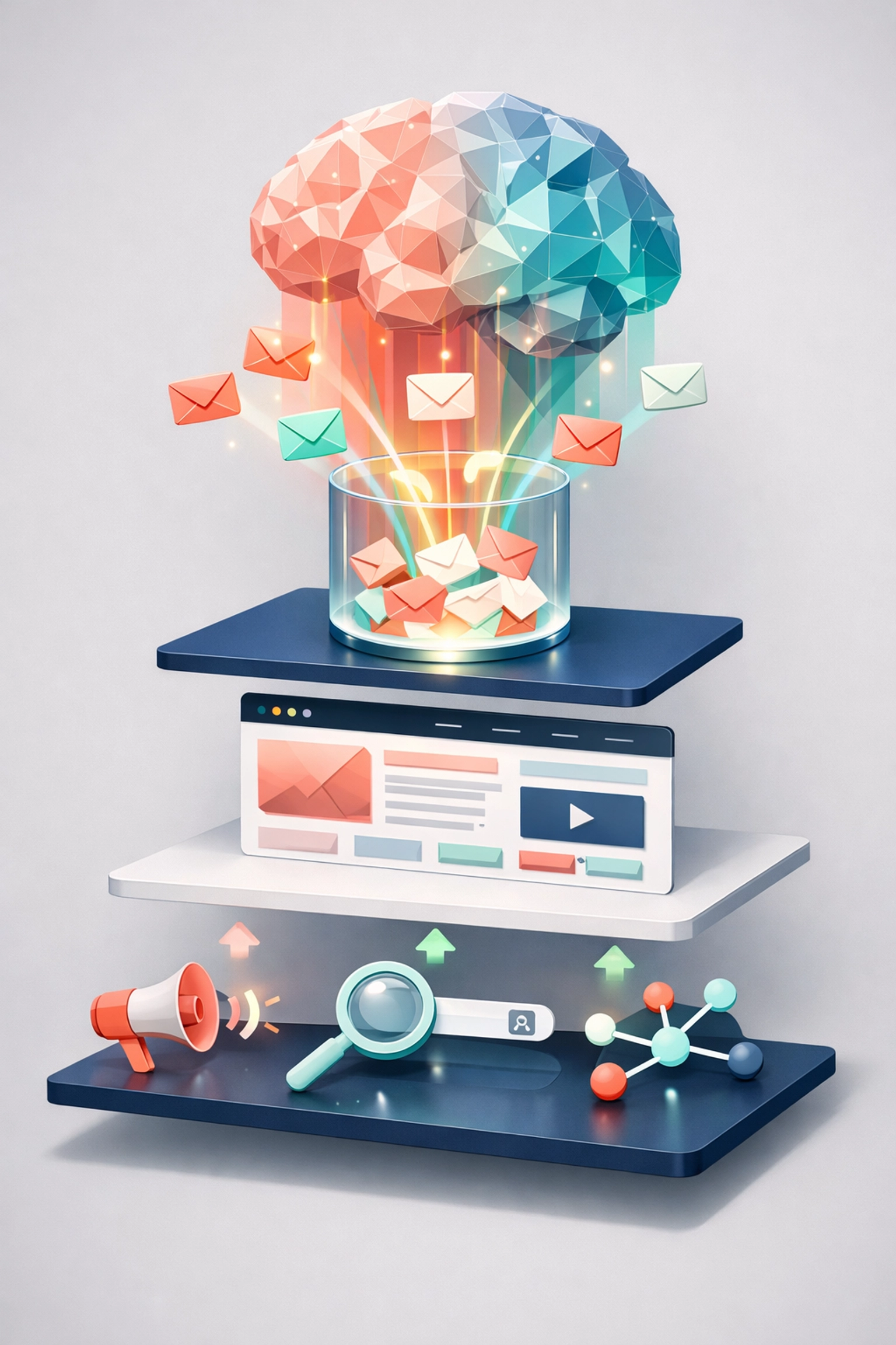 Email list building ecosystem with traffic sources feeding AI technology to capture subscribers