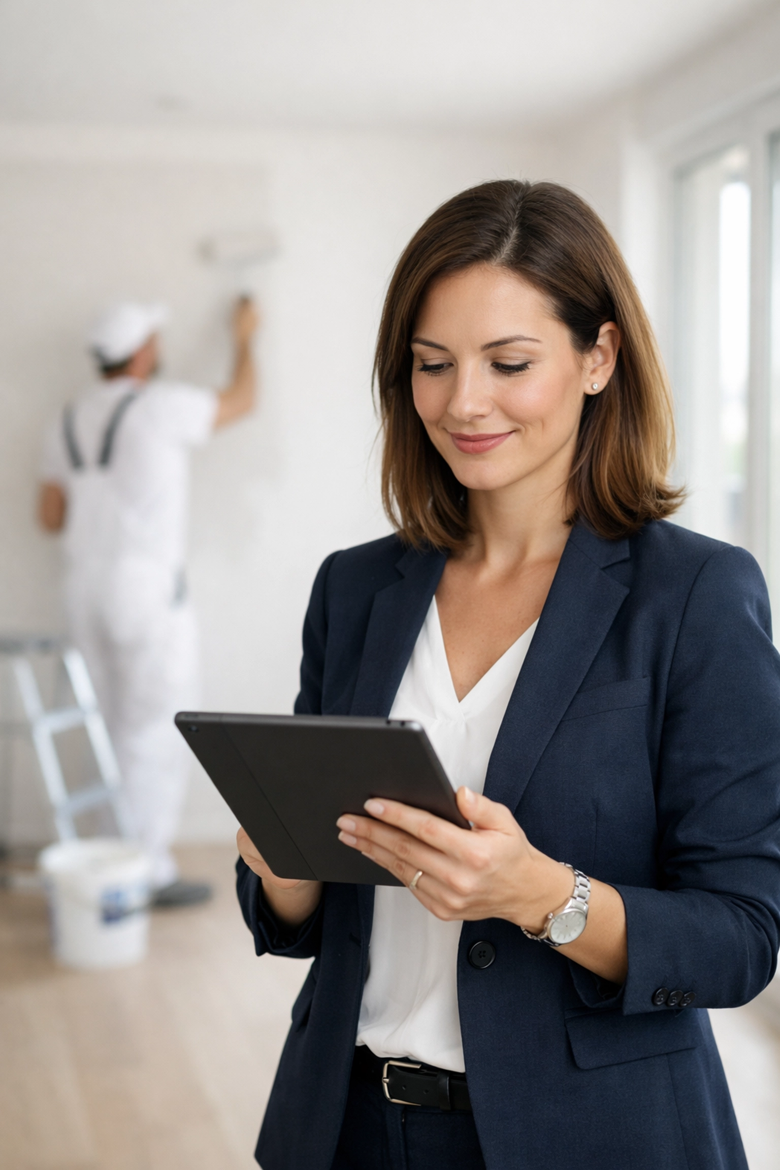 Professional property manager coordinating apartment painting and make-ready turnover tasks.