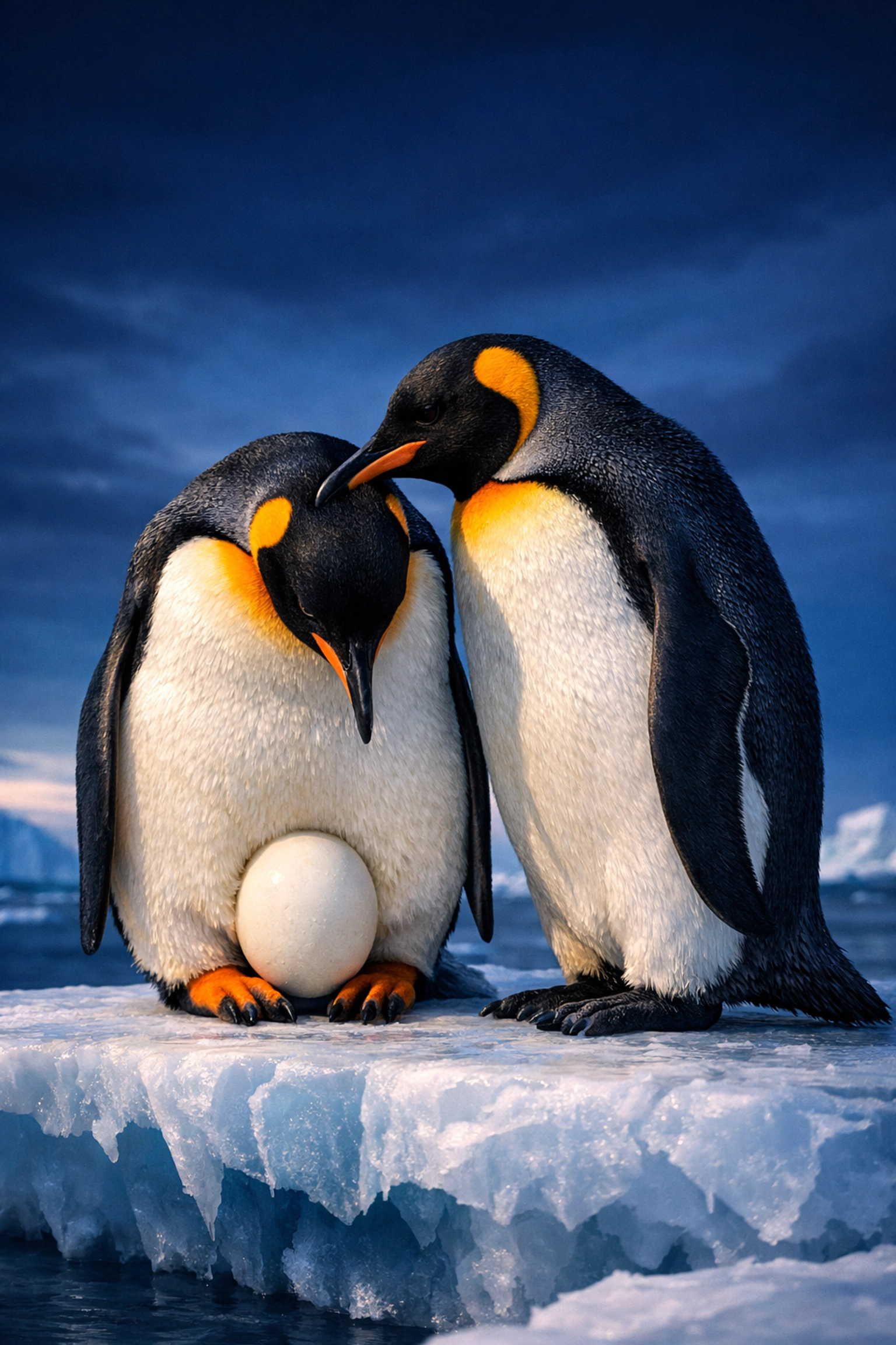 Male king penguins Skipper and Ping protecting an egg, an example of the found family trope in animal pairs.