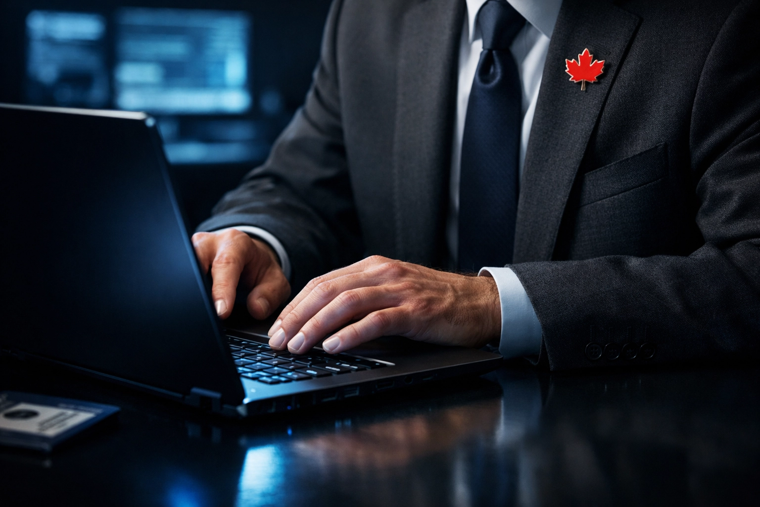 Government official processing secure data-sharing protocols for Canadian immigration system integrity.