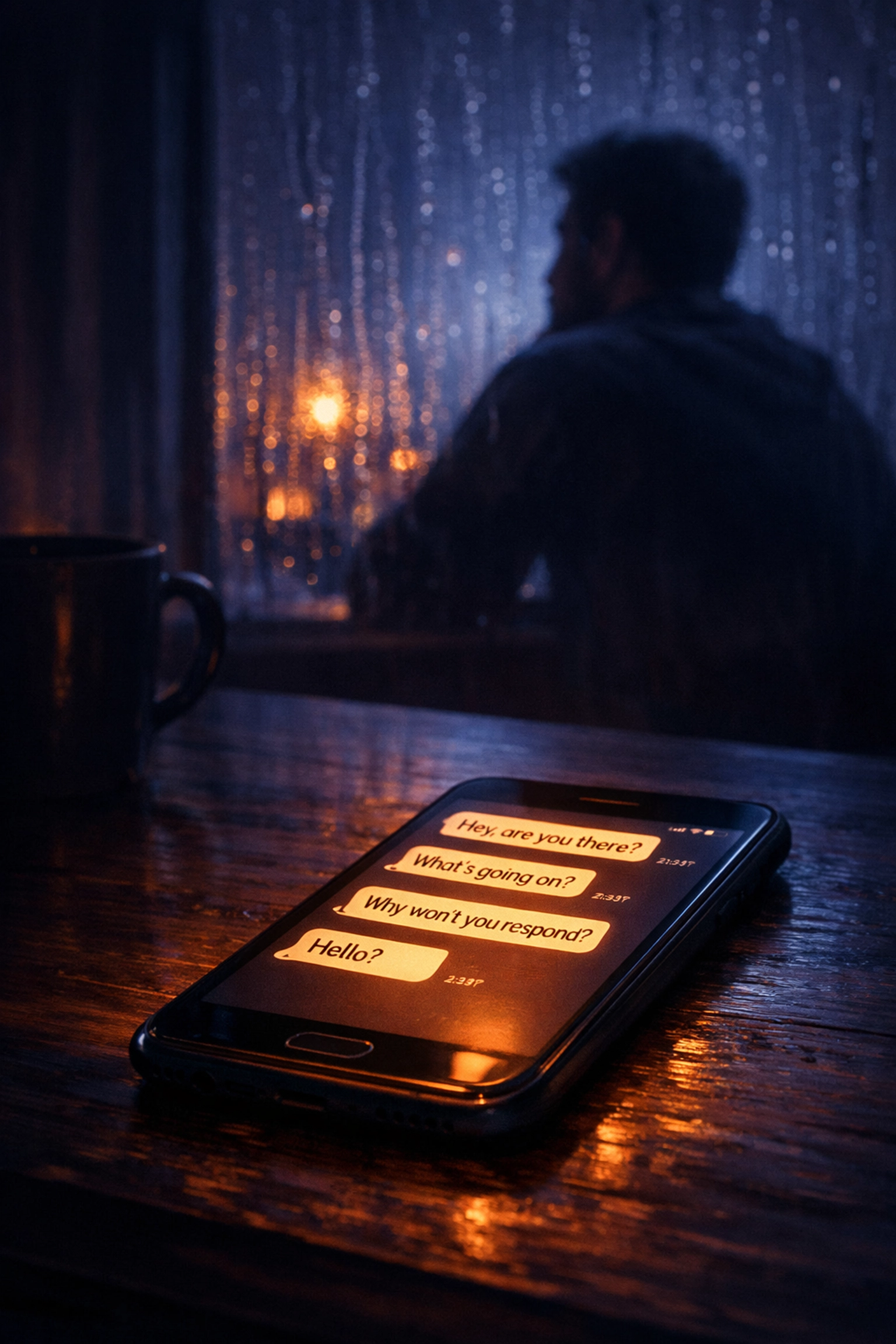 Man waiting for text response after being ghosted in modern gay dating