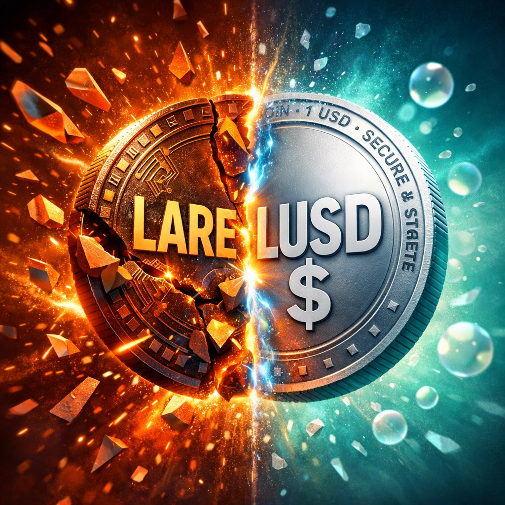 LARE cryptocurrency converting to LUSD stablecoin for stable merchant payments without volatility