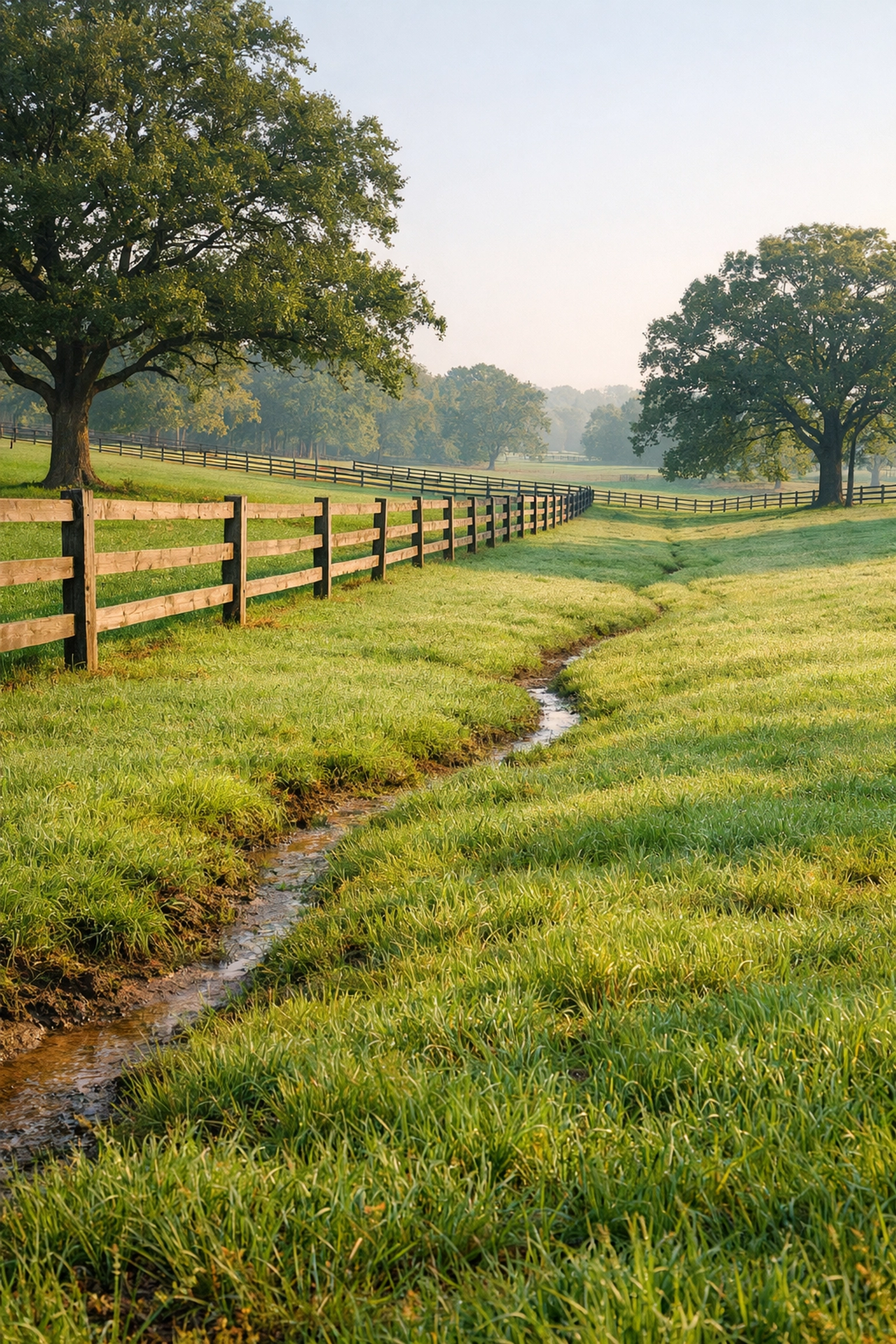 Well-maintained horse pasture in Davidson NC with quality fencing and healthy grass