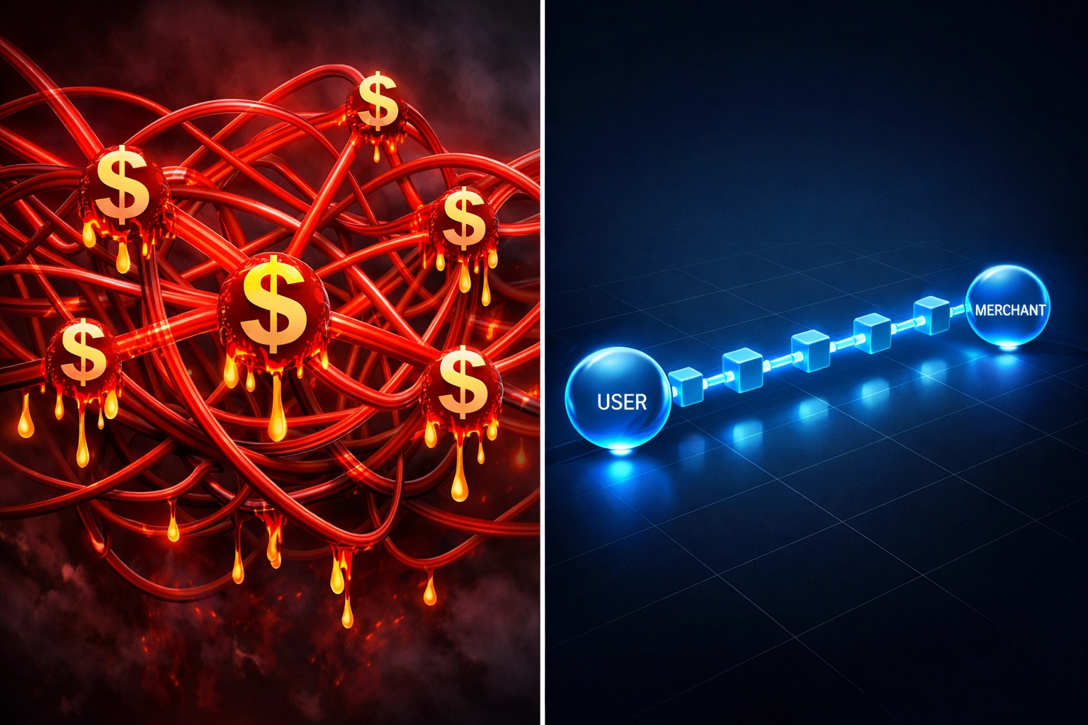 Traditional payment processor intermediaries vs direct blockchain crypto POS system cost comparison