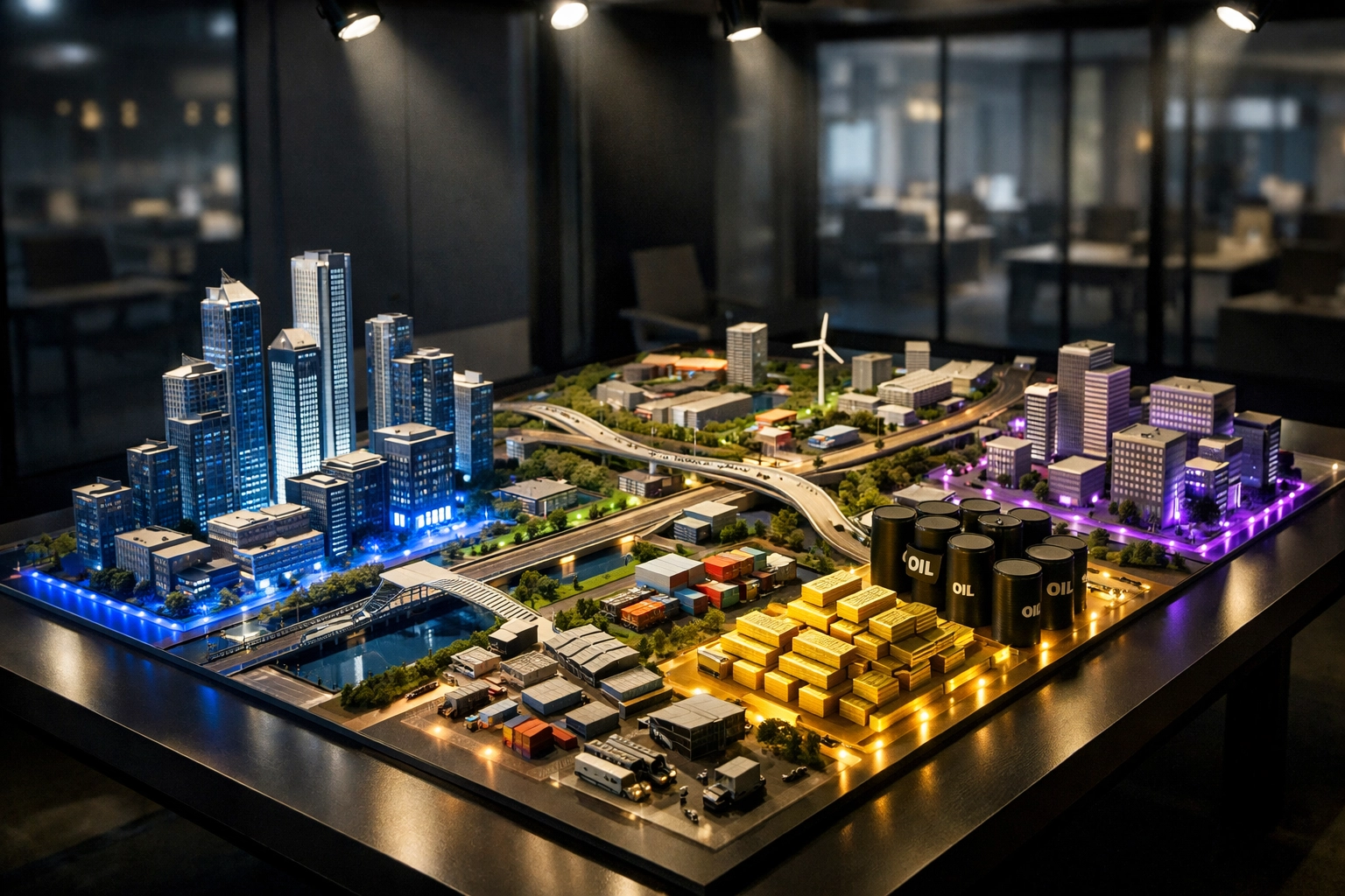 Diversified alternative asset portfolio model showing real estate, infrastructure, and private equity