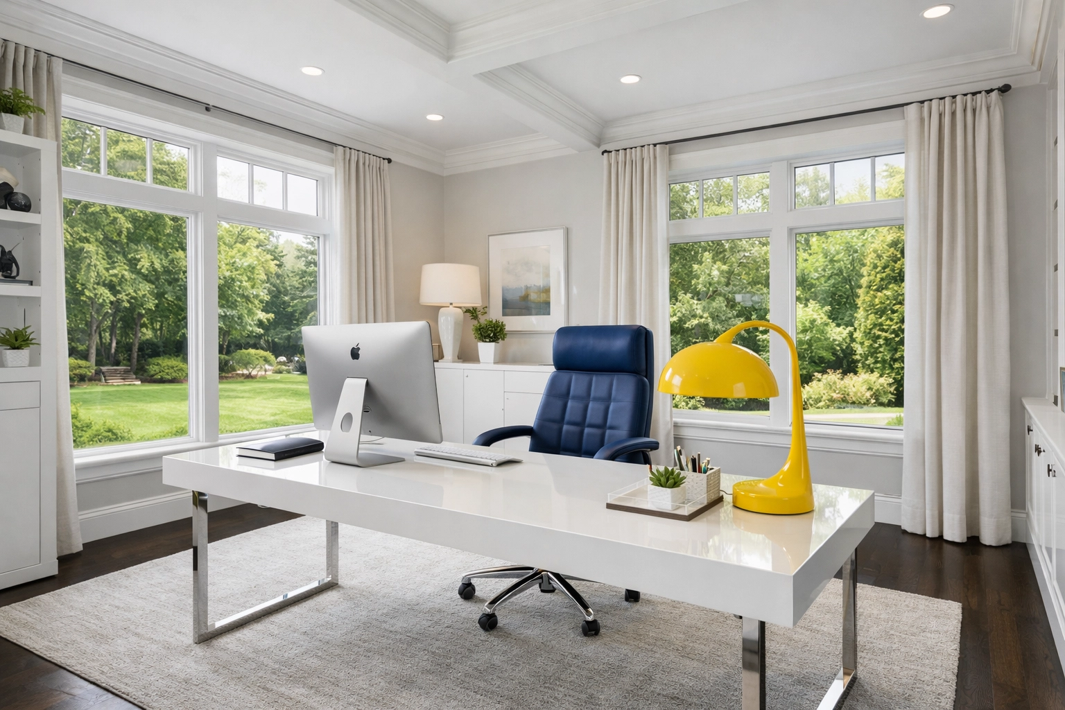 A clean and organized luxury home office in Westborough showcasing professional commercial cleaning results.