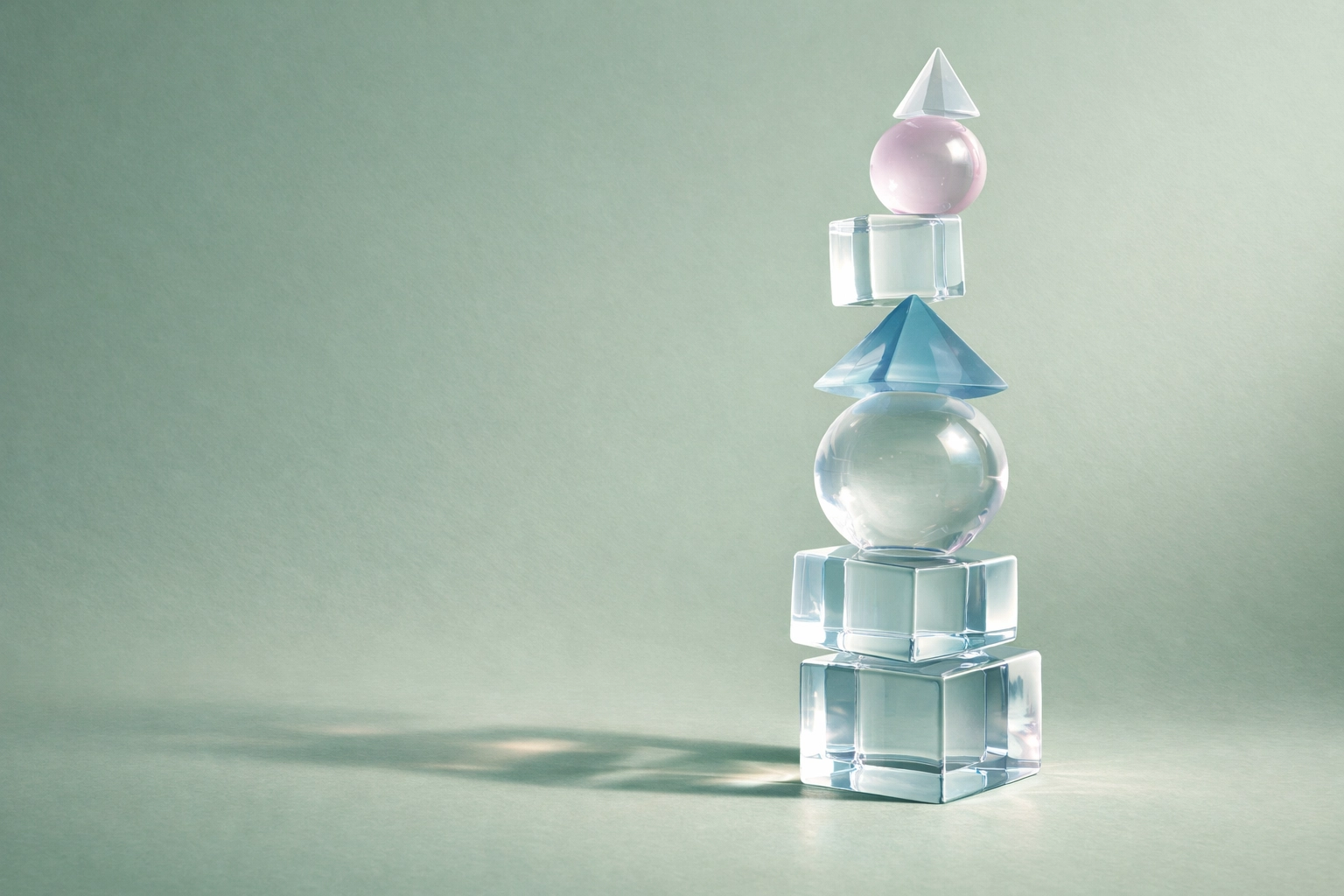 Geometric shapes stacking to visualize decision debt accumulating for executives throughout the day