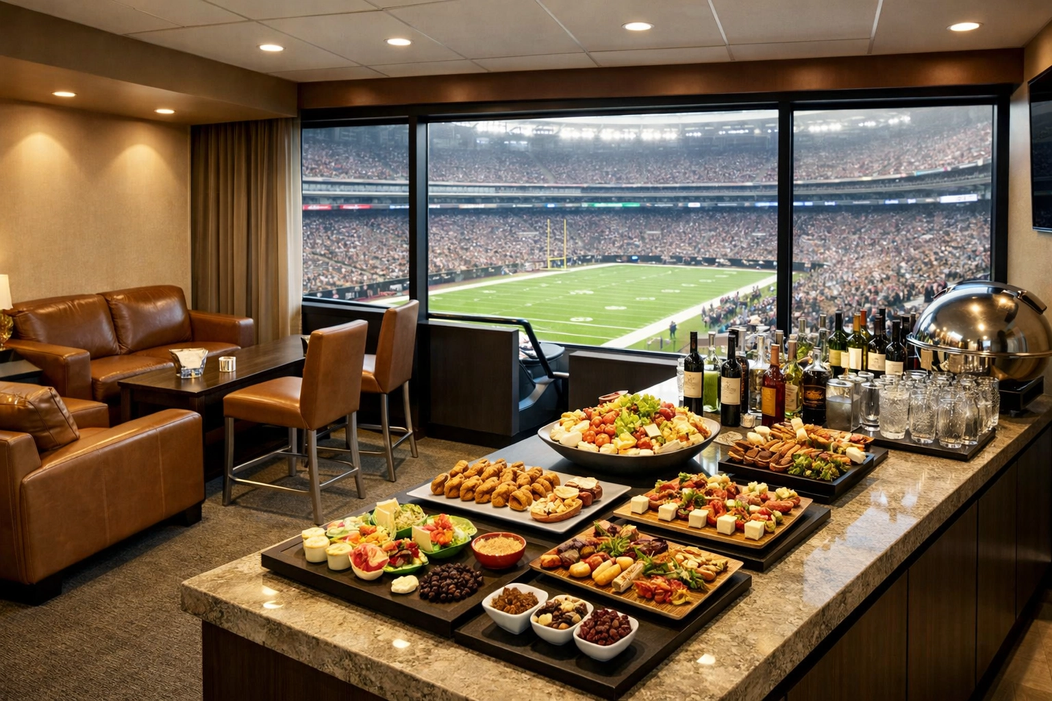 NEWSLETTER: The Fastest Way to Master Super Bowl Executive Logistics – Your 48-Hour Emergency Playbook for Game Day Success Stadium luxury suite with premium catering setup for corporate Super Bowl hospitality