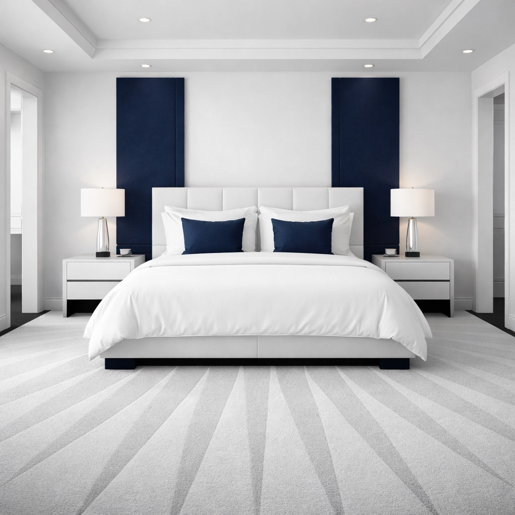 Clean bedroom with vacuum lines representing the elite results of weekly house cleaning Milford MA.