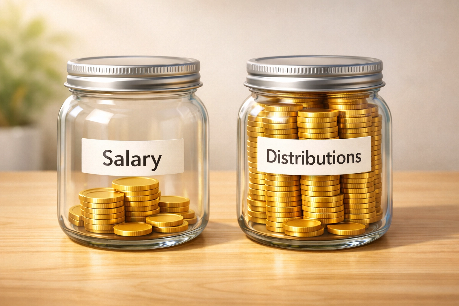 S-Corp income split visualization showing salary versus tax-free distributions