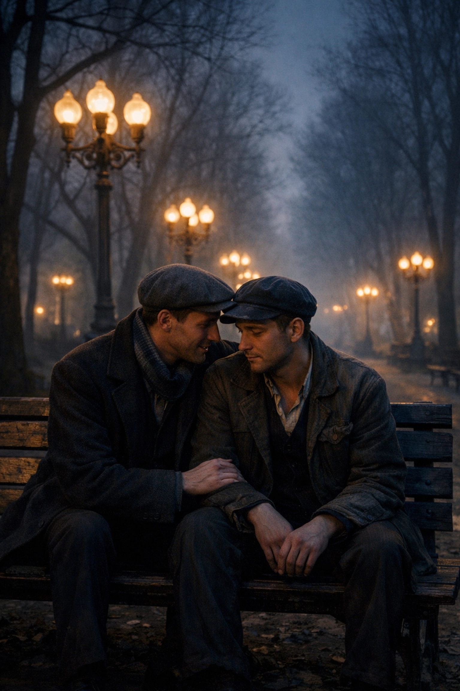 Two men meeting at Gorky Park cruising spot in 1920s Moscow queer underground