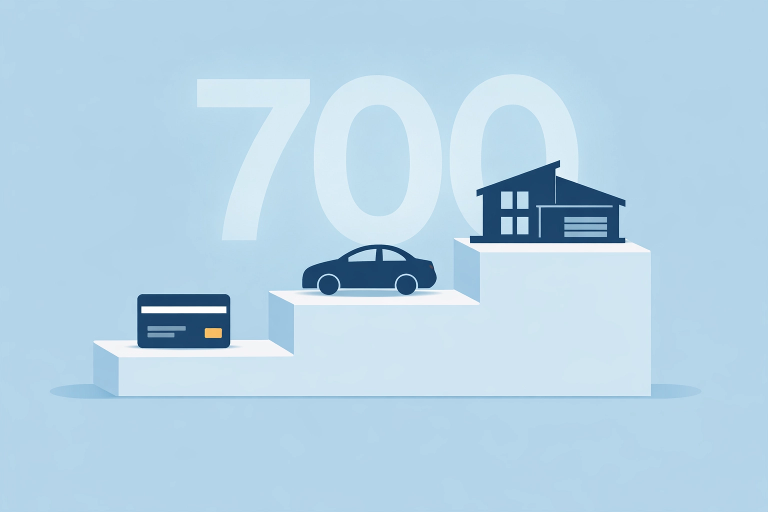 Escalera hacia un puntaje de 700 para calificar al crédito para comprar casa propia.