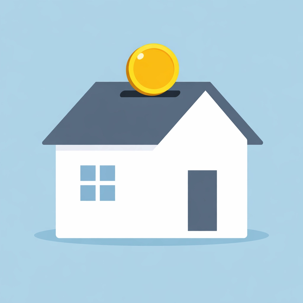 Ahorro para el pago inicial de una vivienda usando una alcancía con forma de casa moderna.