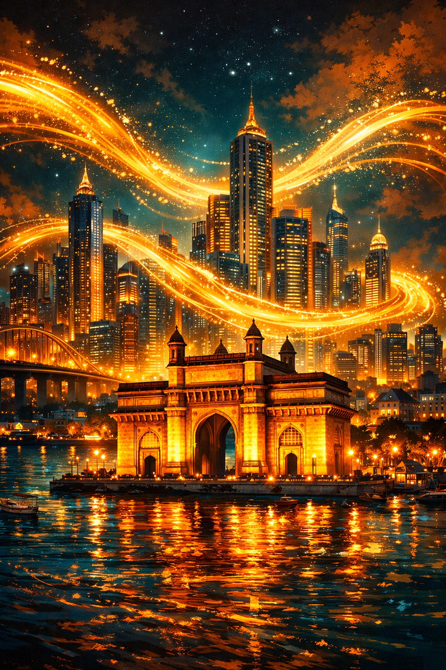 Mumbai skyline with glowing data streams, challenging the capital dominance of startups in California in 2026.