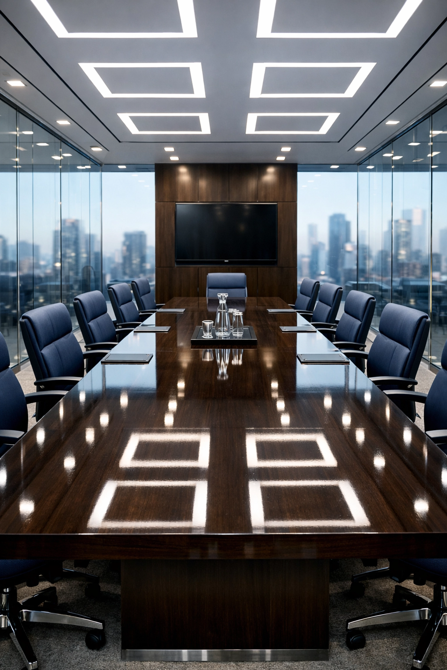Deep cleaned Worcester executive conference room featuring a spotless glass wall and a polished oak table.