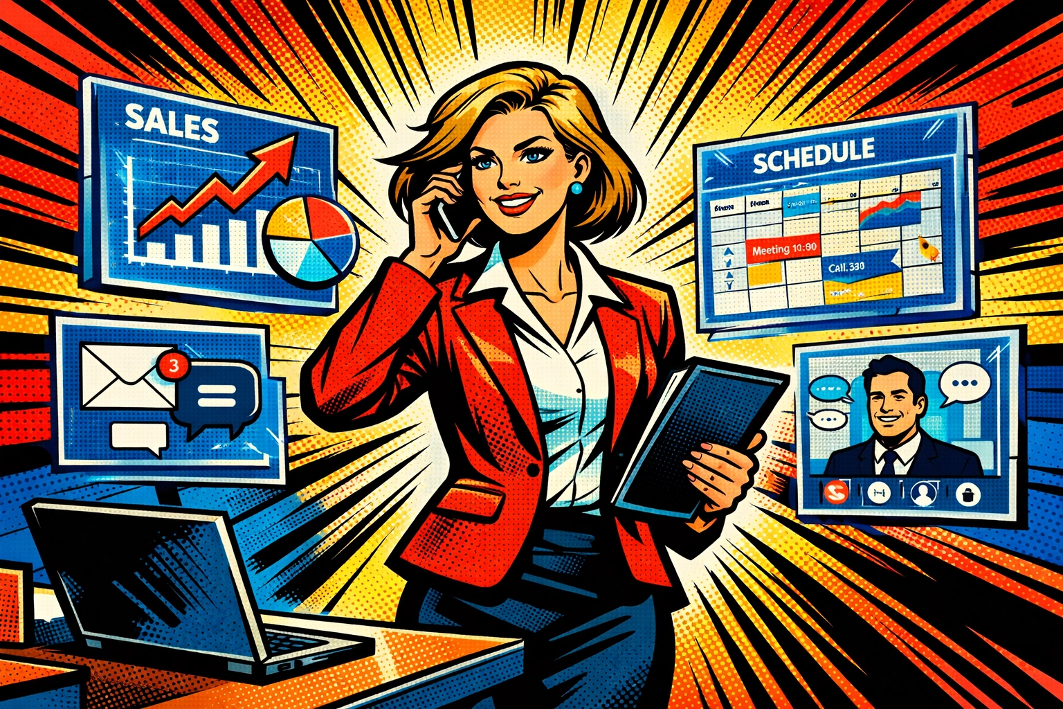 Sales professional managing multiple channels with CRM automation tools