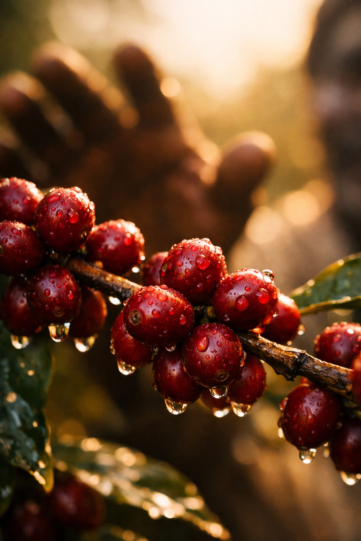 Ethiopian coffee cherries on branch showing premium quality and harvest scarcity