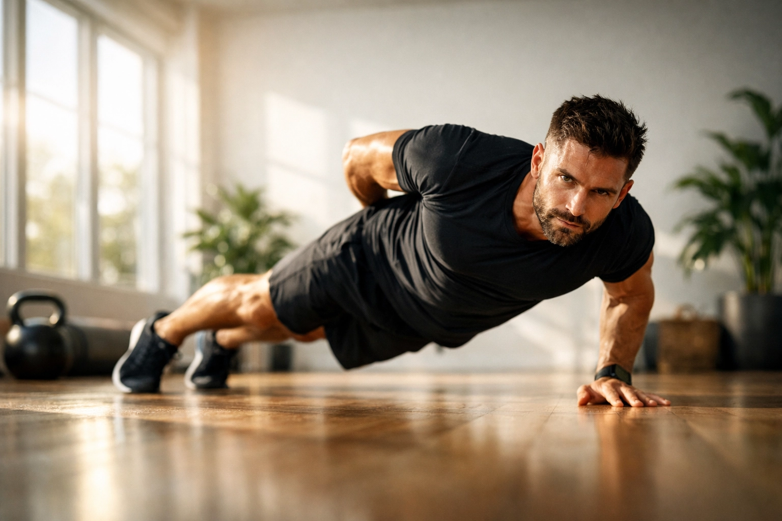 Athlete performing one-arm push-up showing progressive bodyweight strength training