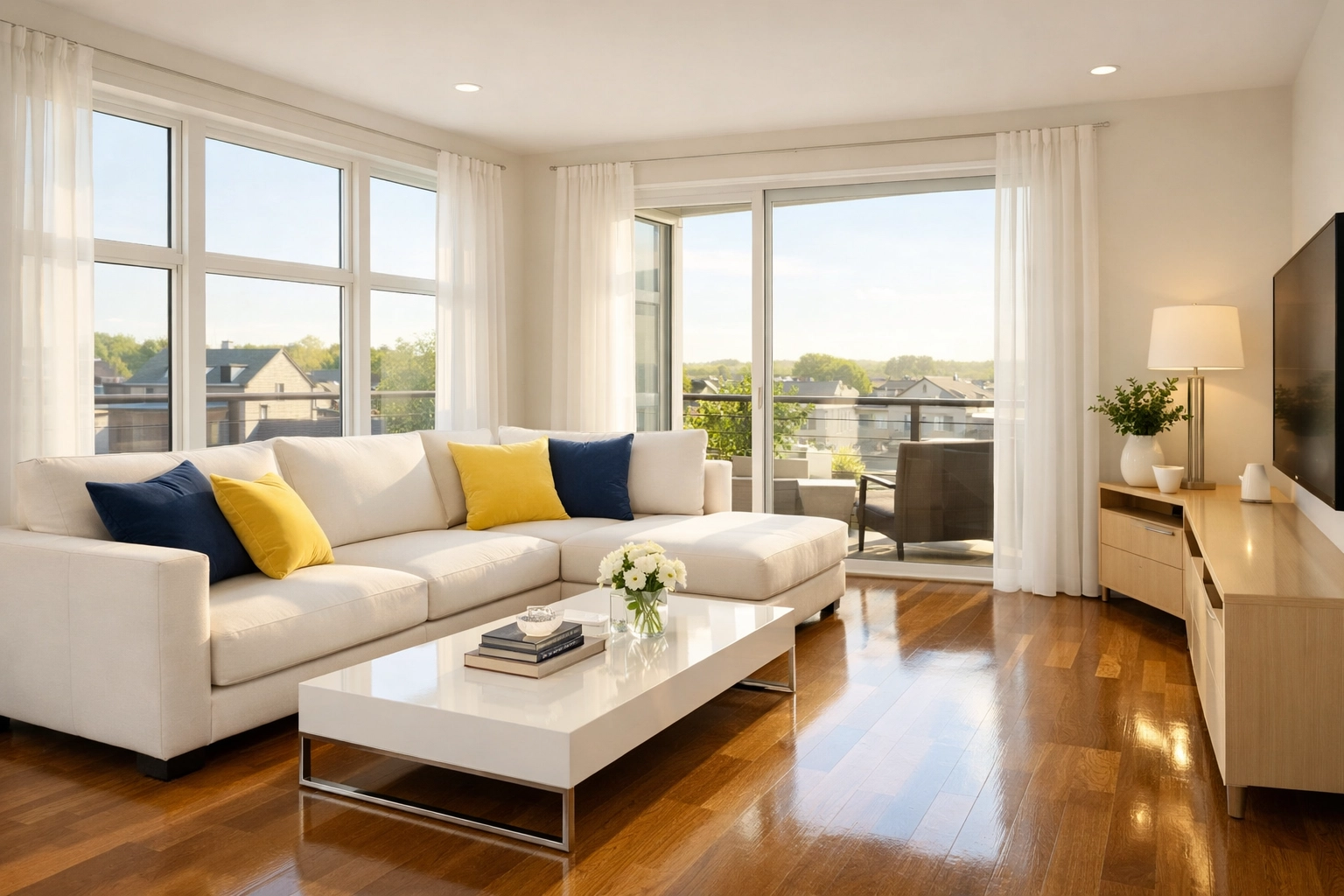 Spotless modern living room showing expert apartment cleaning services in Leominster MA.