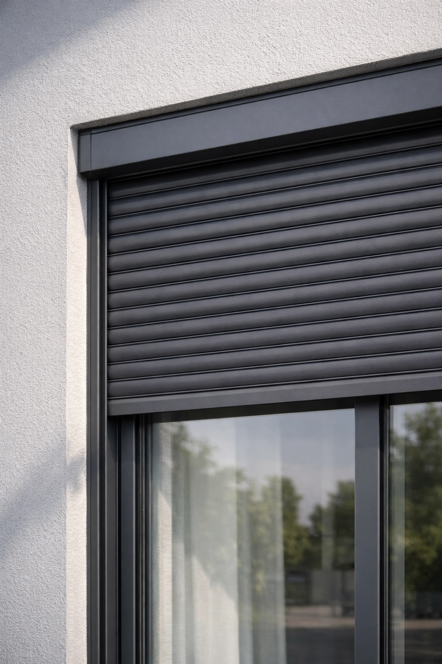 Halb geschlossener Rollladen am Fenster in Wien – Sonnenschutz, Lärmschutz und Einbruchschutz