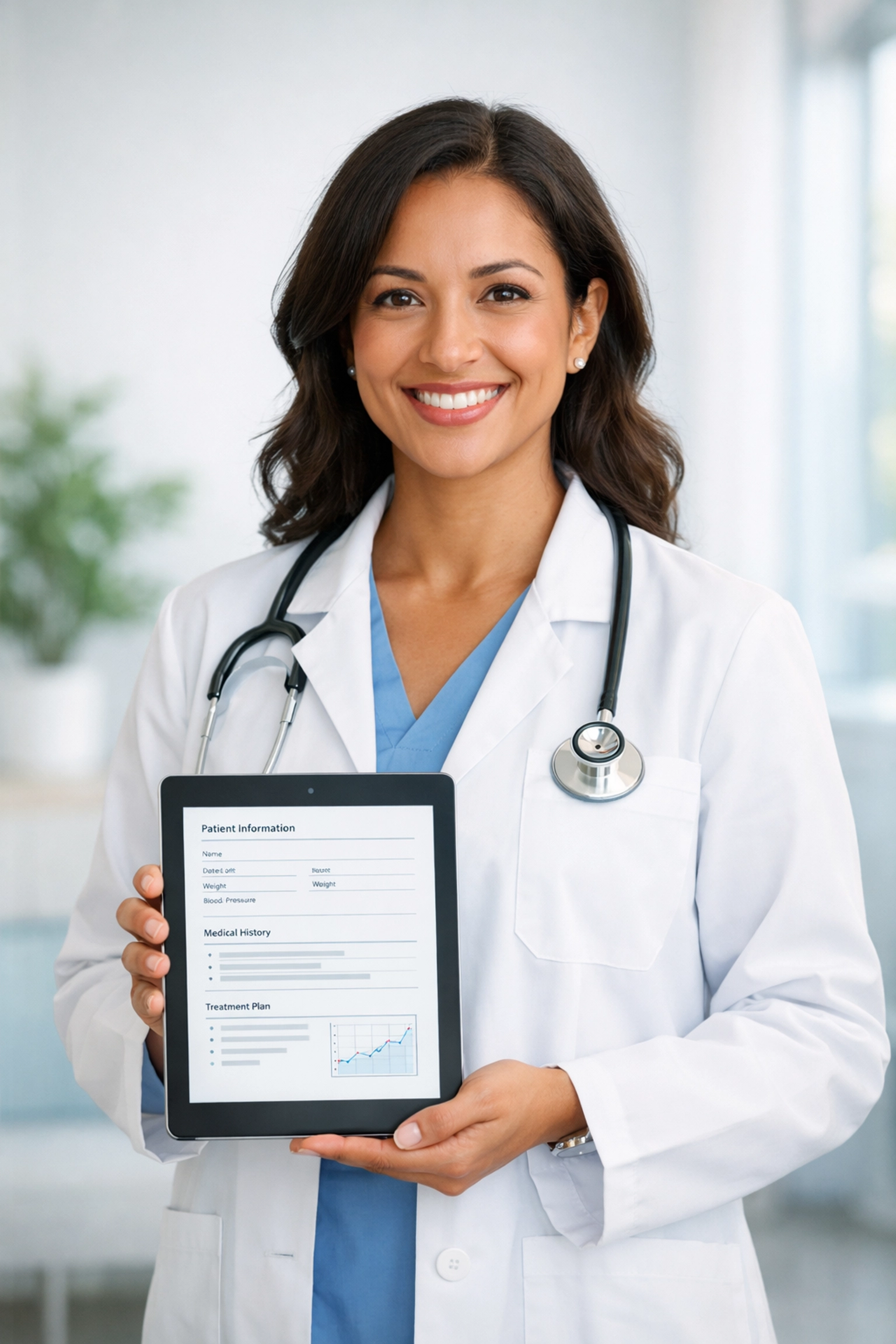 A female doctor reviewing a patient's medical chart for tirzepatide weight loss options.