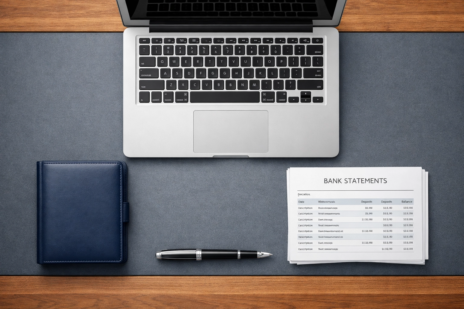 Organised financial documents and bank statements prepared for a quick mortgage approval.