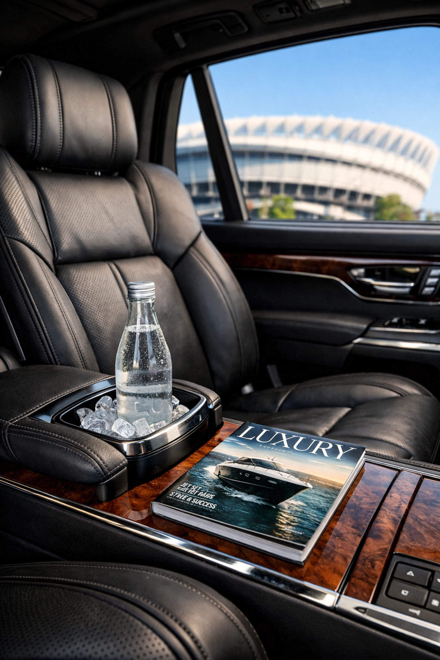 Luxury SUV interior providing executive transportation and comfort during Super Bowl corporate travel.