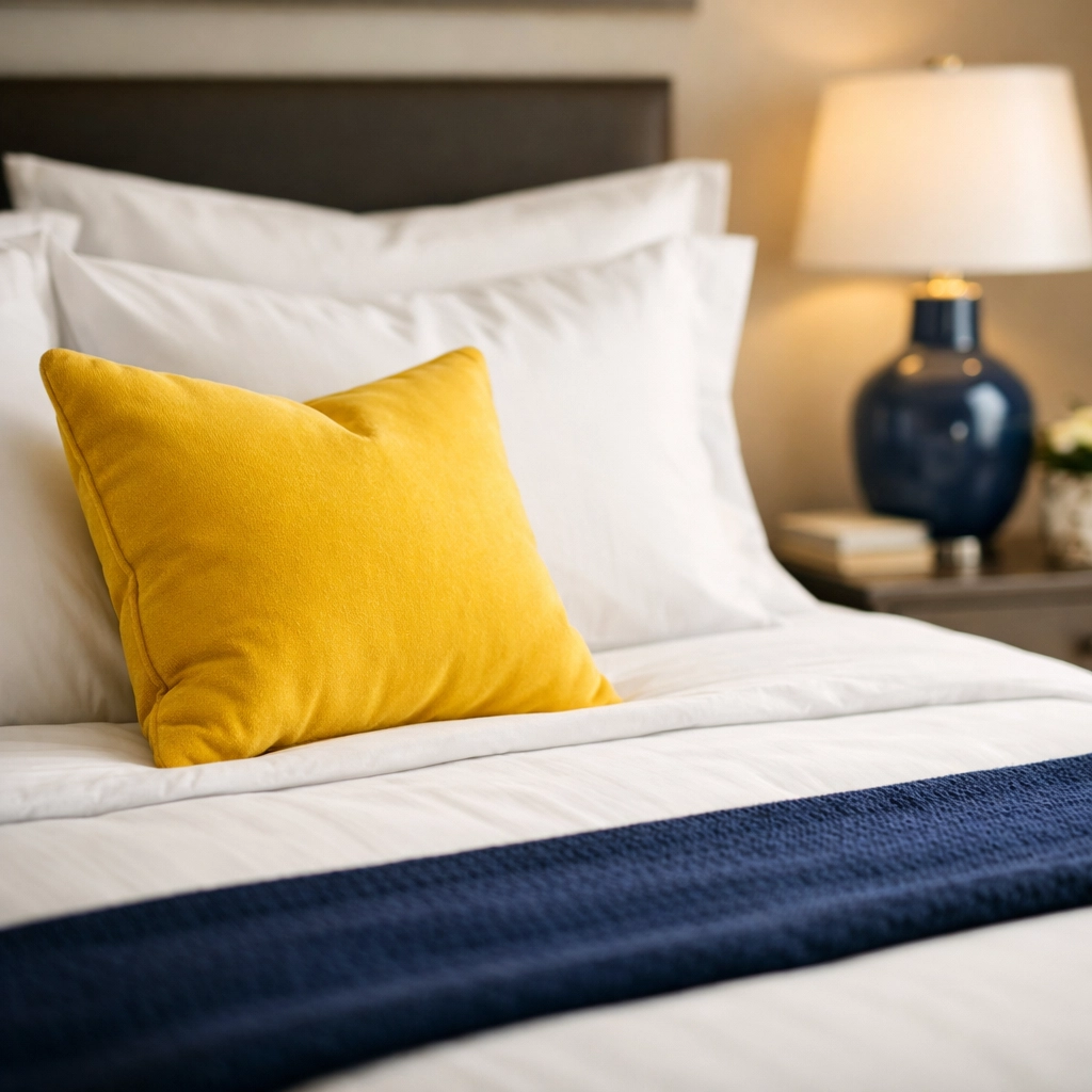 A professionally staged master bedroom with crisp linens and organized furniture in a Leominster residence.
