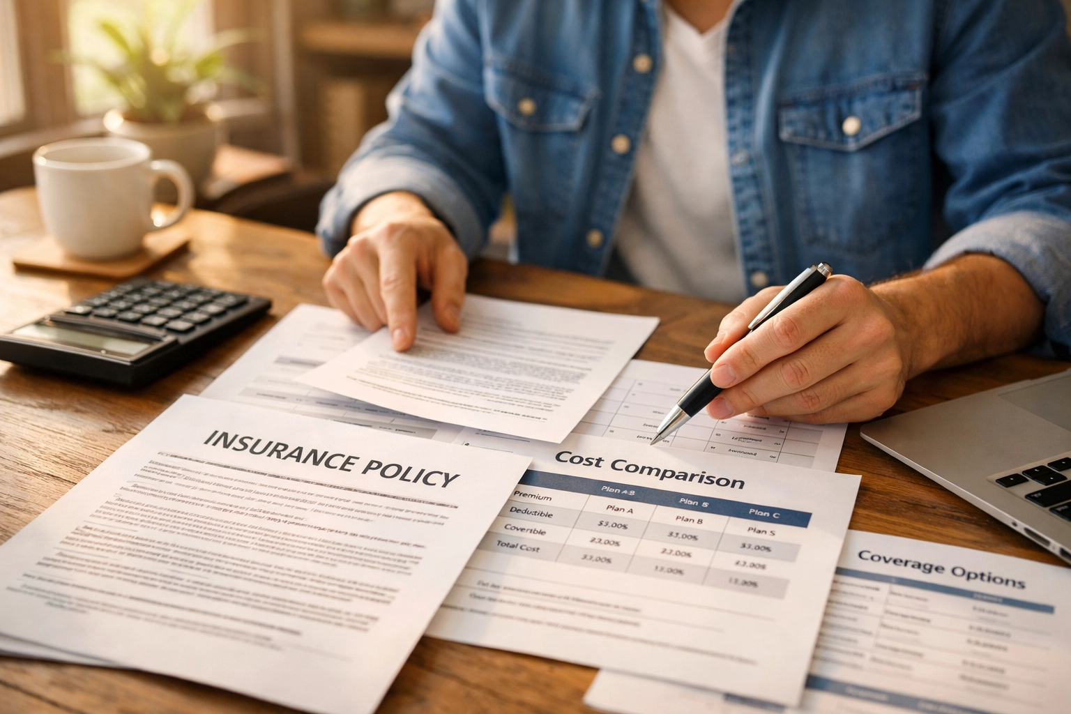 Houston business owner reviewing commercial auto insurance policies and quotes