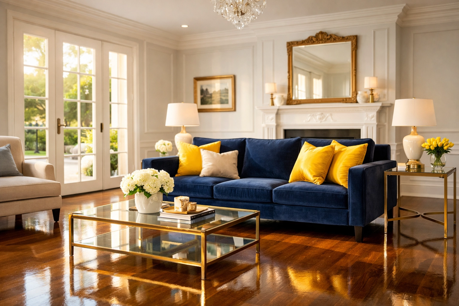 Sun-drenched, spotless living room in a Marlborough estate after a professional deep cleaning.