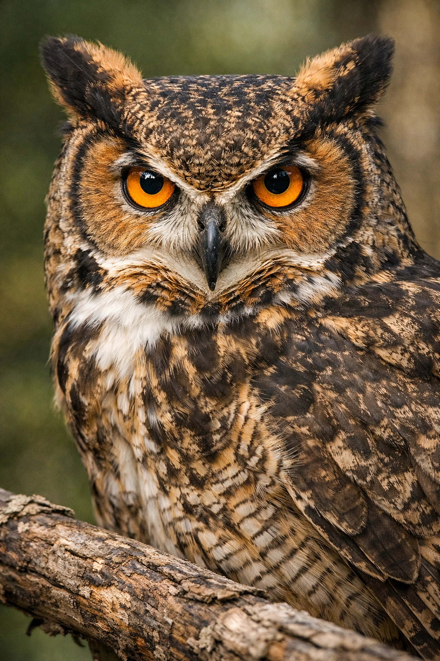 Detailed close-up of a Great Horned Owl face, highlighting the technical clarity of professional wildlife media.