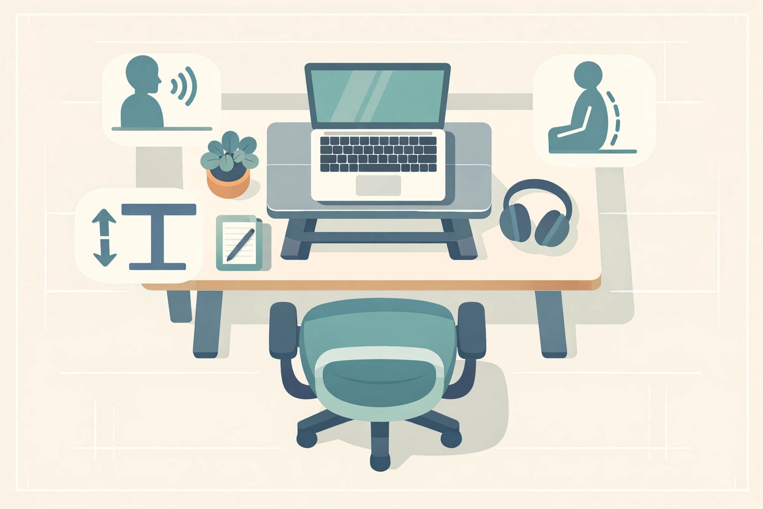 Ergonomic home office setup with assistive technology and accessibility accommodations