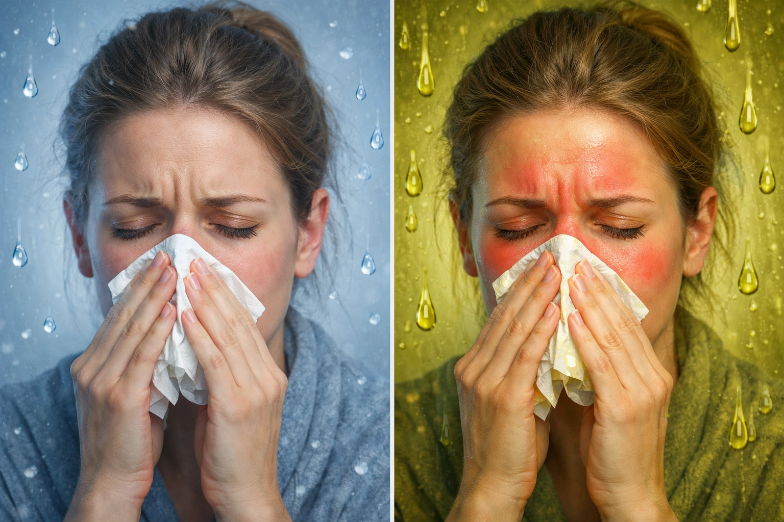 Side-by-side comparison of common cold symptoms versus bacterial sinus infection symptoms