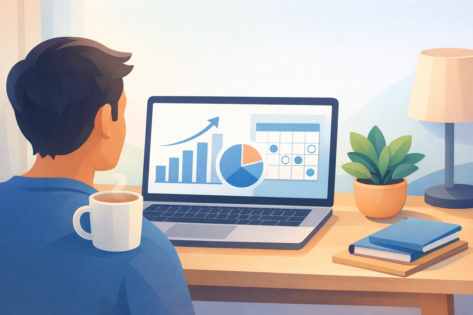 Remote worker reviewing a monthly passive income cash-flow dashboard at home